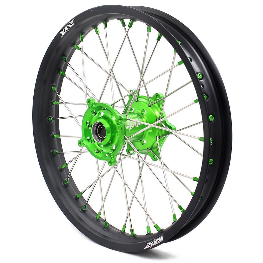 KKE 21 & 19 MX Wheels for Kawasaki KX250F 2019 and 2021 Green Nipple(2020 Excluded)
