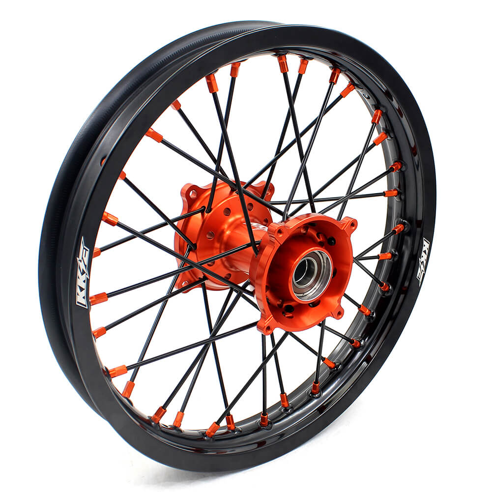 KKE 19"×1.6/16"×1.85 Spoke Kid's Big Wheels Rims Fit KTM SX 85 2003-2020 Orange Nipples & Black Spokes
