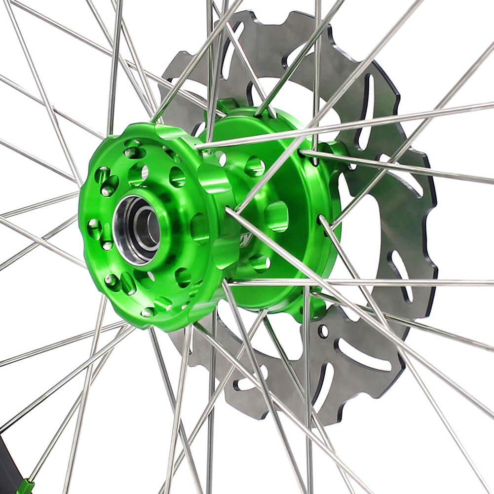 KKE 21 & 19 MX Wheels for Kawasaki KX250F 2019 and 2021 Green Nipple(2020 Excluded)