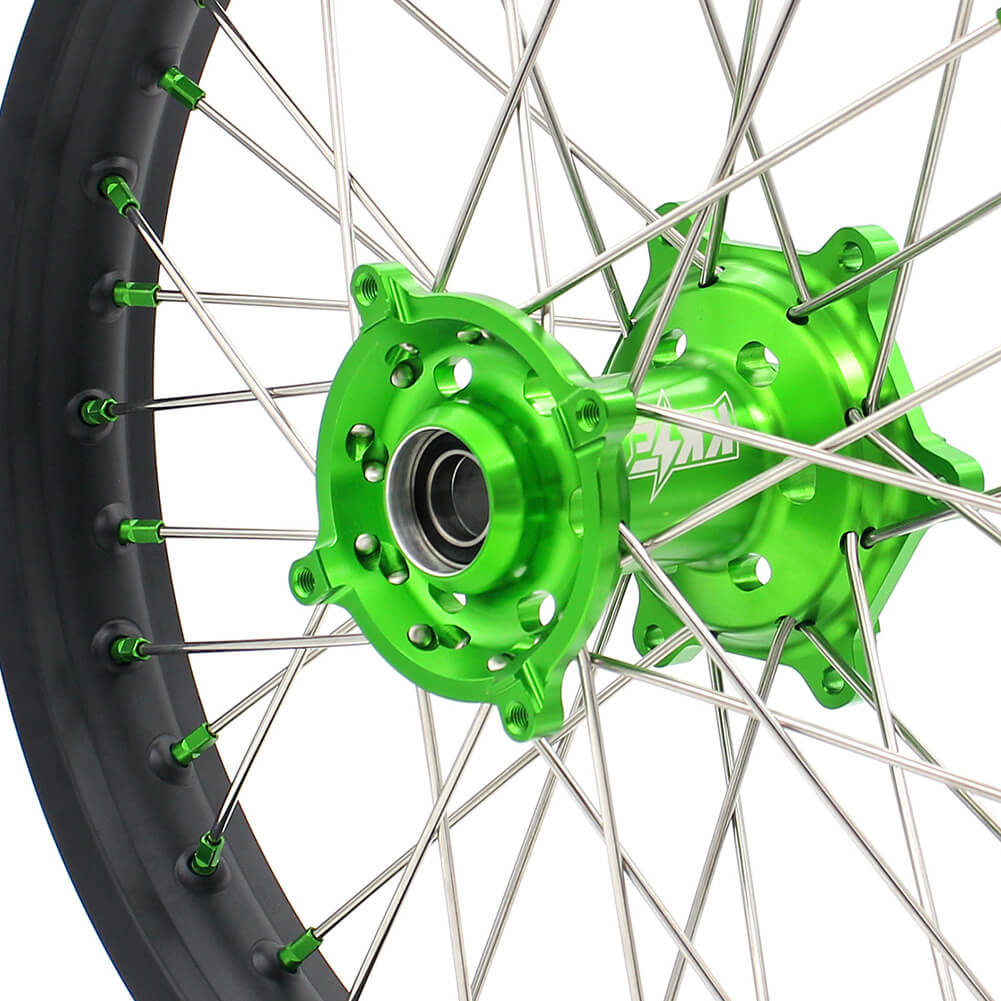 KKE 21 & 19 MX Wheels for Kawasaki KX125 KX250 KX250F KX450F Green Nipple
