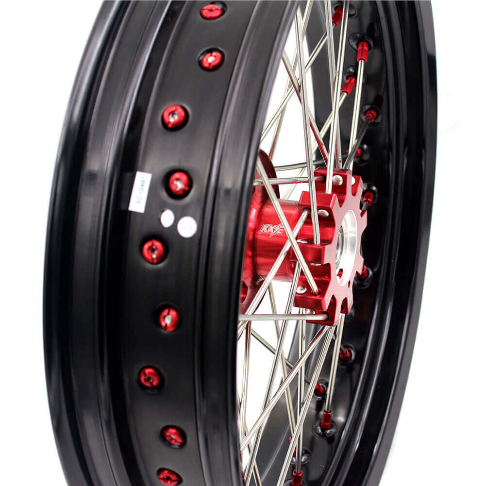 KKE 17 Inch OEM Size Supermoto Wheels for Honda XR650L 1993-2025 Red Nipple