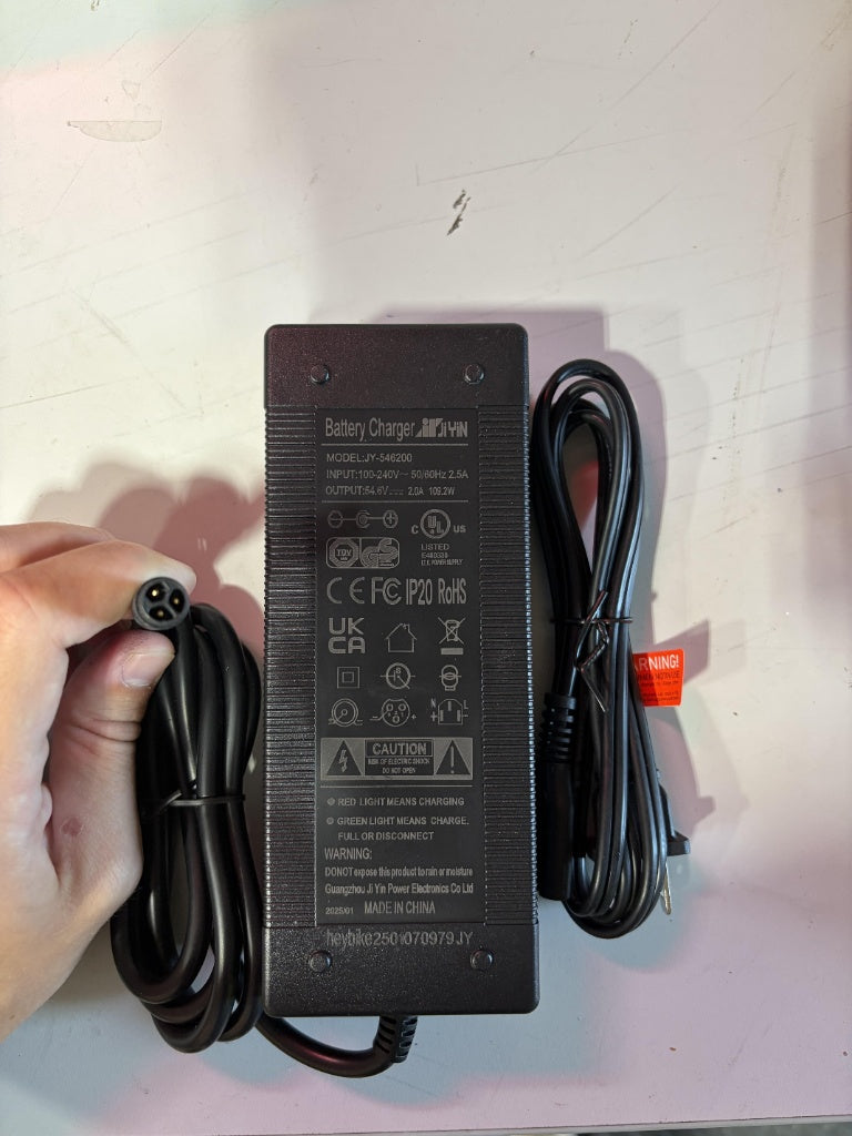 54.6V 2.0A 3-Pin Smart Battery Charger for 48V Electric Bikes & Scooters (Model JY-546200)