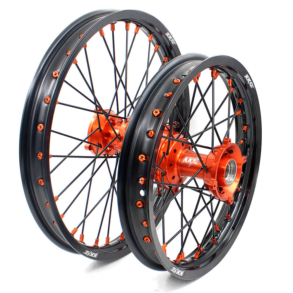 KKE 19"×1.6/16"×1.85 Spoke Kid's Big Wheels Rims Fit KTM SX 85 2003-2020 Orange Nipples & Black Spokes