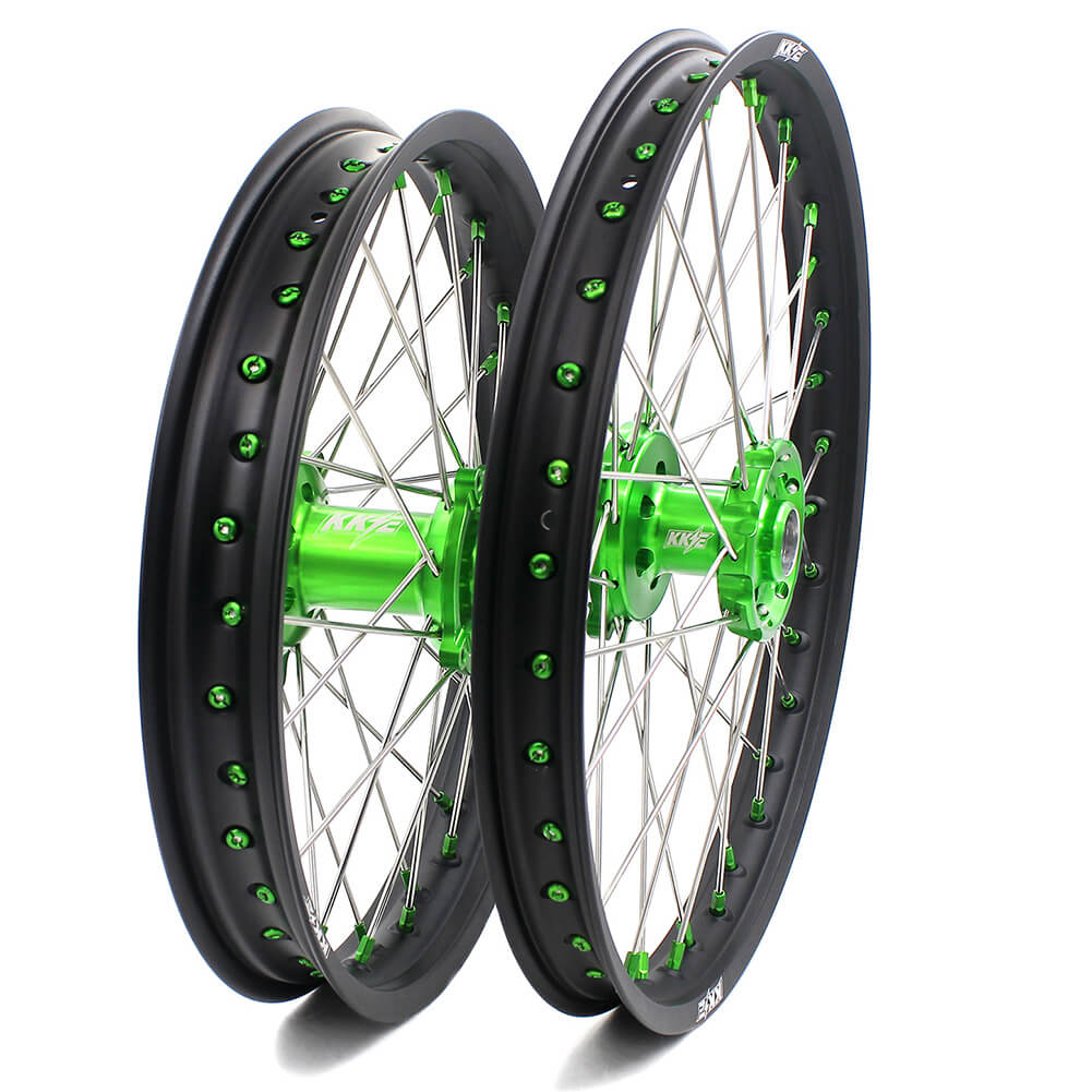 KKE 21 & 19 MX Wheels for Kawasaki KX125 KX250 KX250F KX450F Green Nipple