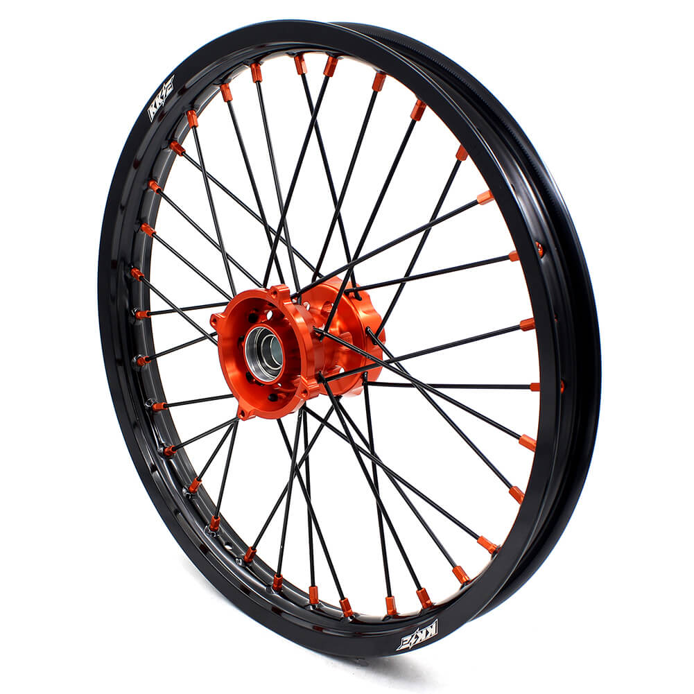 KKE 19"×1.6/16"×1.85 Spoke Kid's Big Wheels Rims Fit KTM SX 85 2003-2020 Orange Nipples & Black Spokes