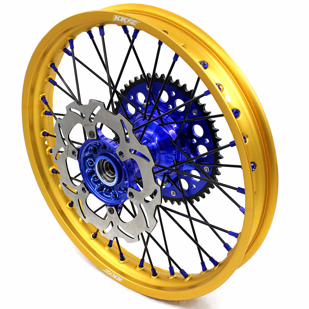 KKE 21"&19" Mx Dirtbike Cast Wheels For YAMAHA YZ125 YZ250 1999-2016 YZ250F YZ450F 2003-2015 Gold Rim Black Spokes With Disc