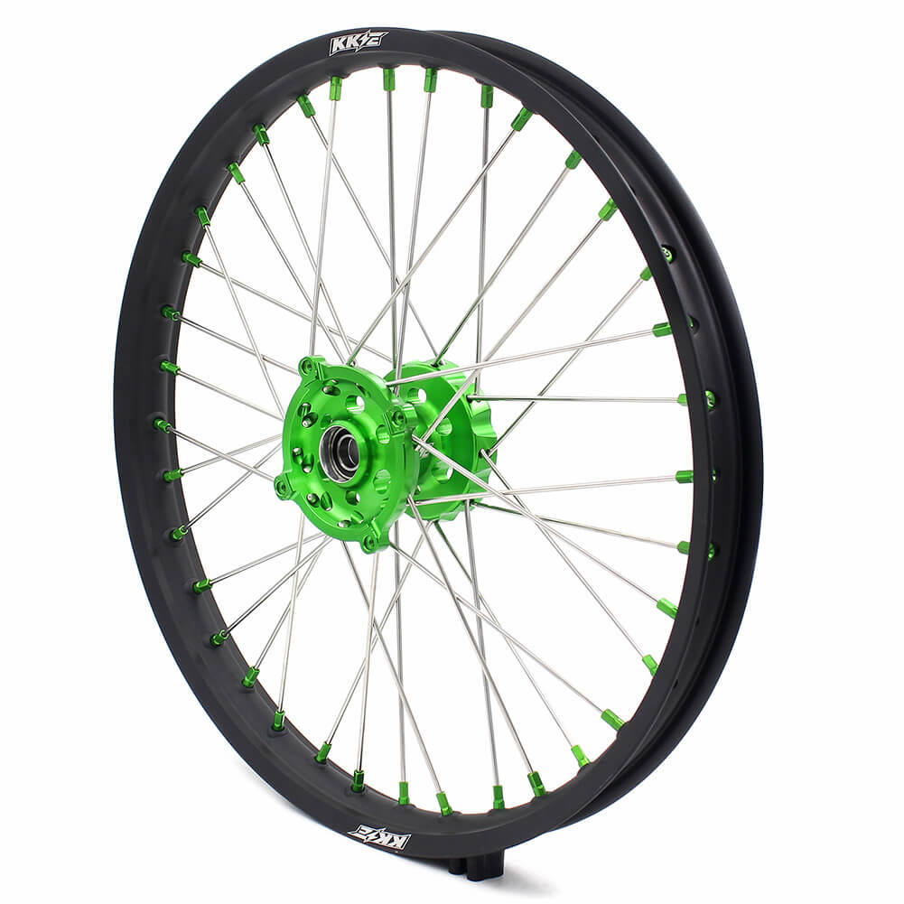 KKE 21 & 19 MX Wheels for Kawasaki KX250F 2019 and 2021 Green Nipple(2020 Excluded)
