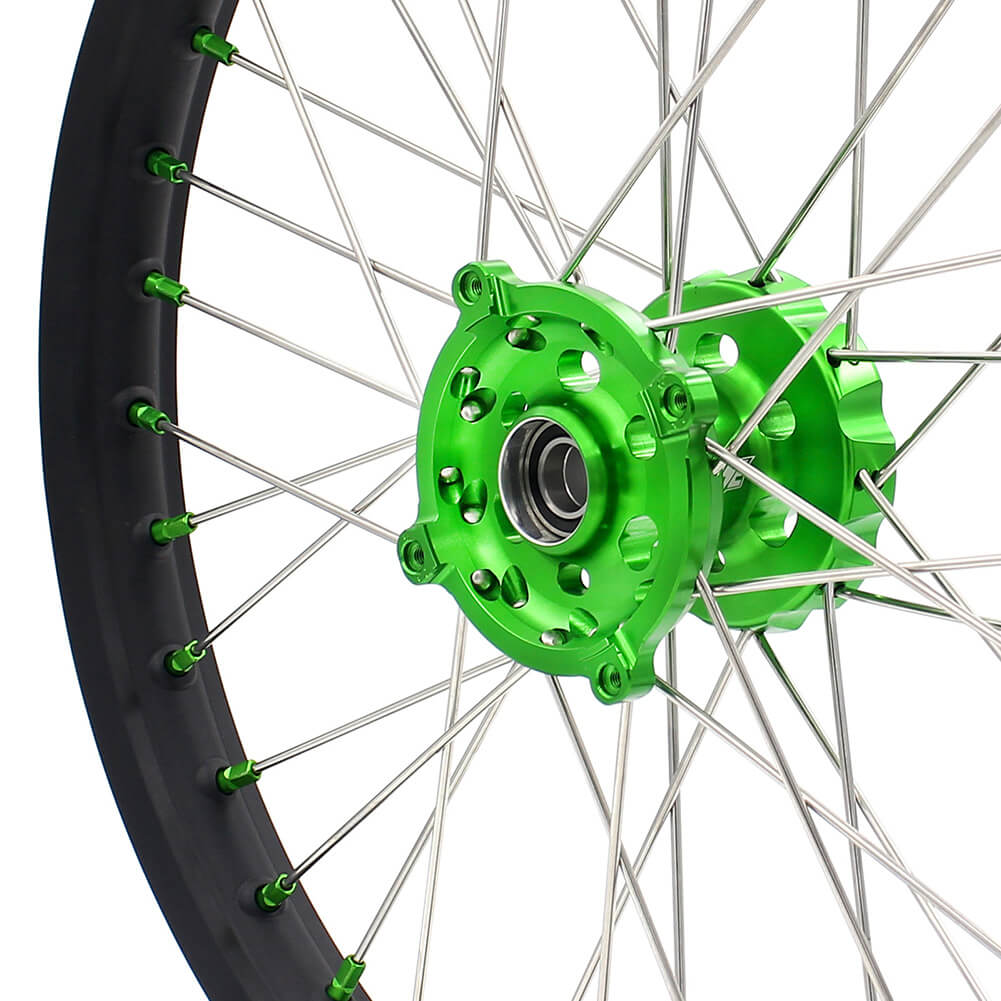 KKE 21 & 19 MX Wheels for Kawasaki KX250F 2019 and 2021 Green Nipple(2020 Excluded)