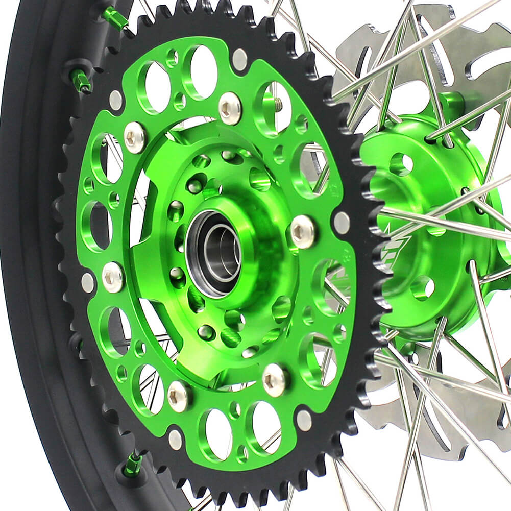 KKE 21 & 19 Wheels for Kawasaki KX125 KX250 2003-2005 Green Nipple Discs