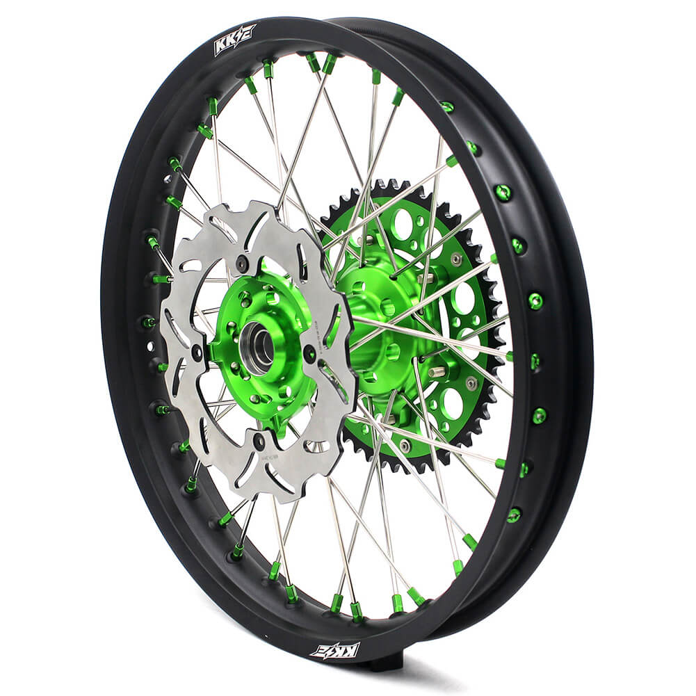 KKE 21 & 19 MX Wheels for Kawasaki KX250F 2019 and 2021 Green Nipple(2020 Excluded)