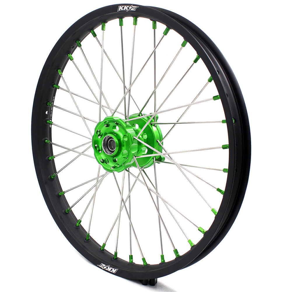 KKE 21 & 19 MX Wheels for Kawasaki KX250F 2019 and 2021 Green Nipple(2020 Excluded)