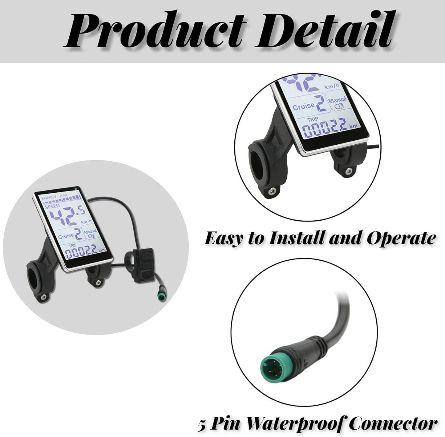 Electric Bikes LCD Display, 24V 36V 48V 60V Universal, 5 Pin M5 Panel Meter Screen
