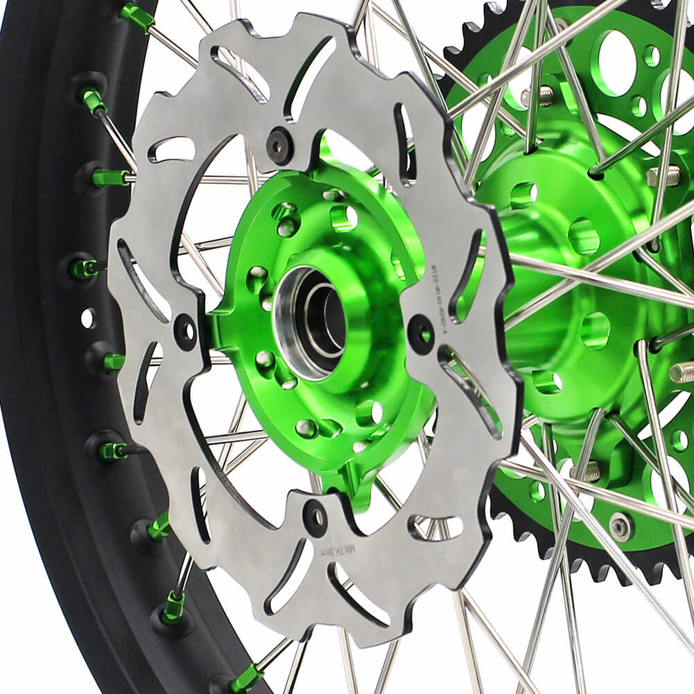 KKE 21 & 19 Wheels for Kawasaki KX125 KX250 2003-2005 Green Nipple Discs