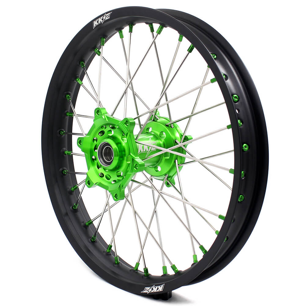 KKE 21 & 19 MX Wheels for Kawasaki KX250F 2019 and 2021 Green Nipple(2020 Excluded)