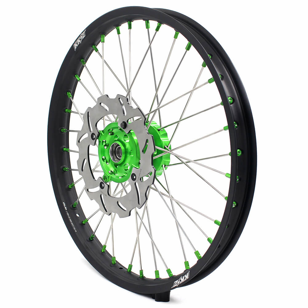 KKE 21 & 19 Wheels for Kawasaki KX125 KX250 2003-2005 Green Nipple Discs