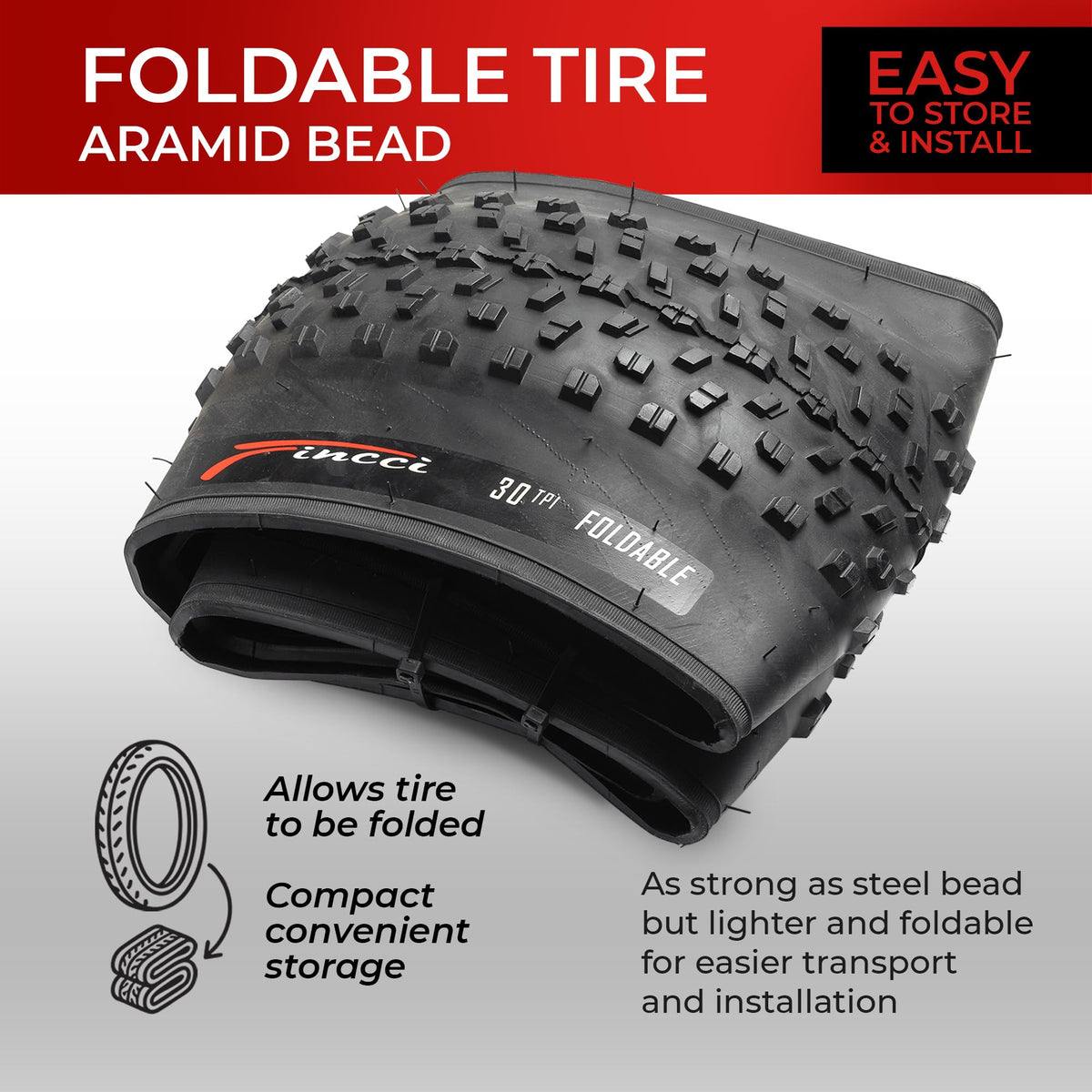Fincci Pair 26x4.0 Fat Bike Tires - Big 26 inch Bike Tires