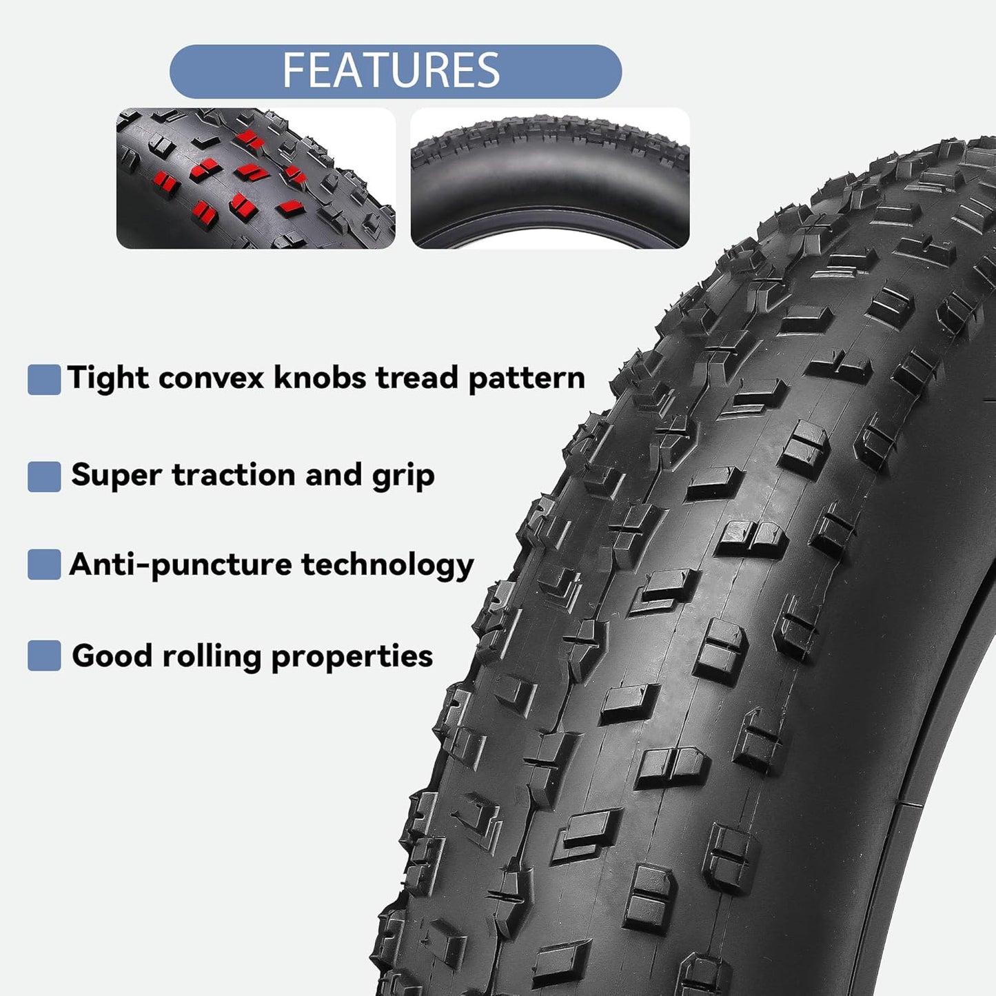 Fat Bike Replacement Tire: 20x4.0 Inch Puncture Resistant Folding MTB Bicycle Tire, 1 tire