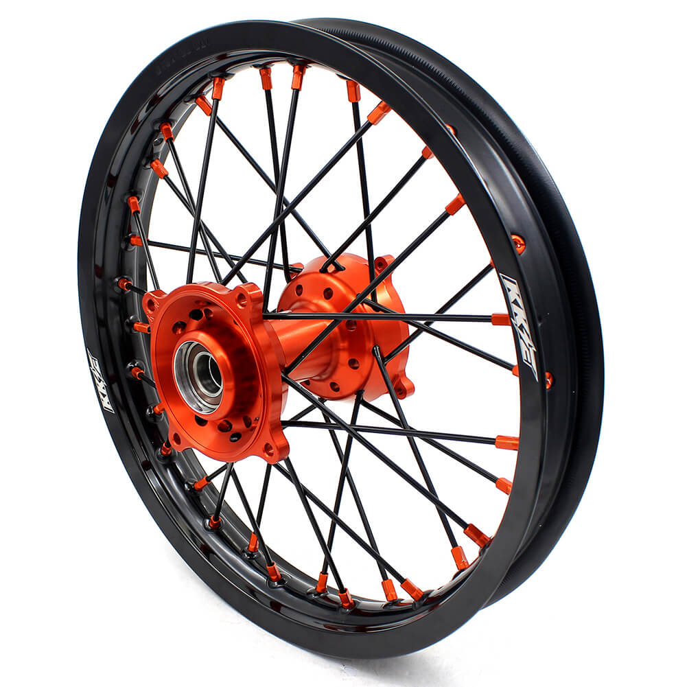 KKE 19"×1.6/16"×1.85 Spoke Kid's Big Wheels Rims Fit KTM SX 85 2003-2020 Orange Nipples & Black Spokes