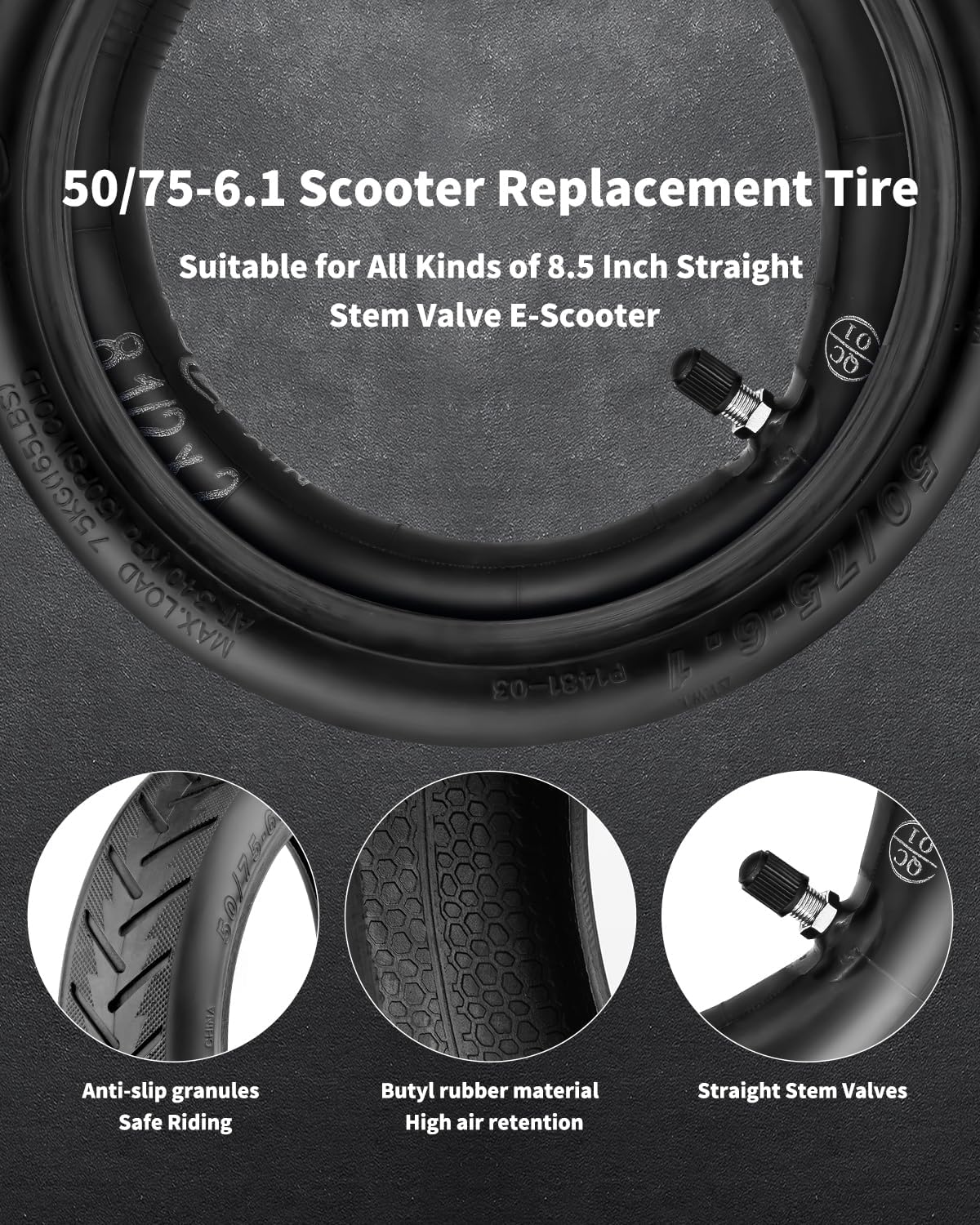 Tire & tube for 8.5in Scooter wheel, 50/75-6.1 Tire (Individual)