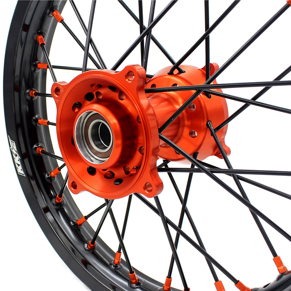 KKE 19"×1.6/16"×1.85 Spoke Kid's Big Wheels Rims Fit KTM SX 85 2003-2020 Orange Nipples & Black Spokes
