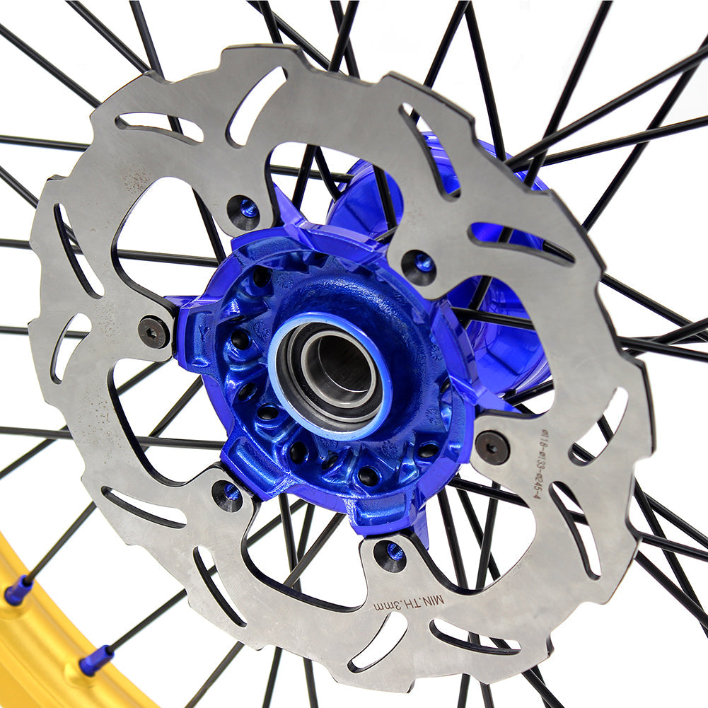 KKE 21"&19" Mx Dirtbike Cast Wheels For YAMAHA YZ125 YZ250 1999-2016 YZ250F YZ450F 2003-2015 Gold Rim Black Spokes With Disc