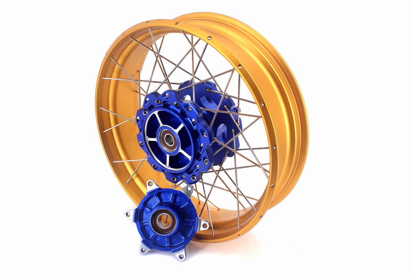 VMX 19inch 17inch CUSH Drive Spoked Tubeless Wheels Set For BMW G310GS 2016-2024 Blue Hub & Gold Rim