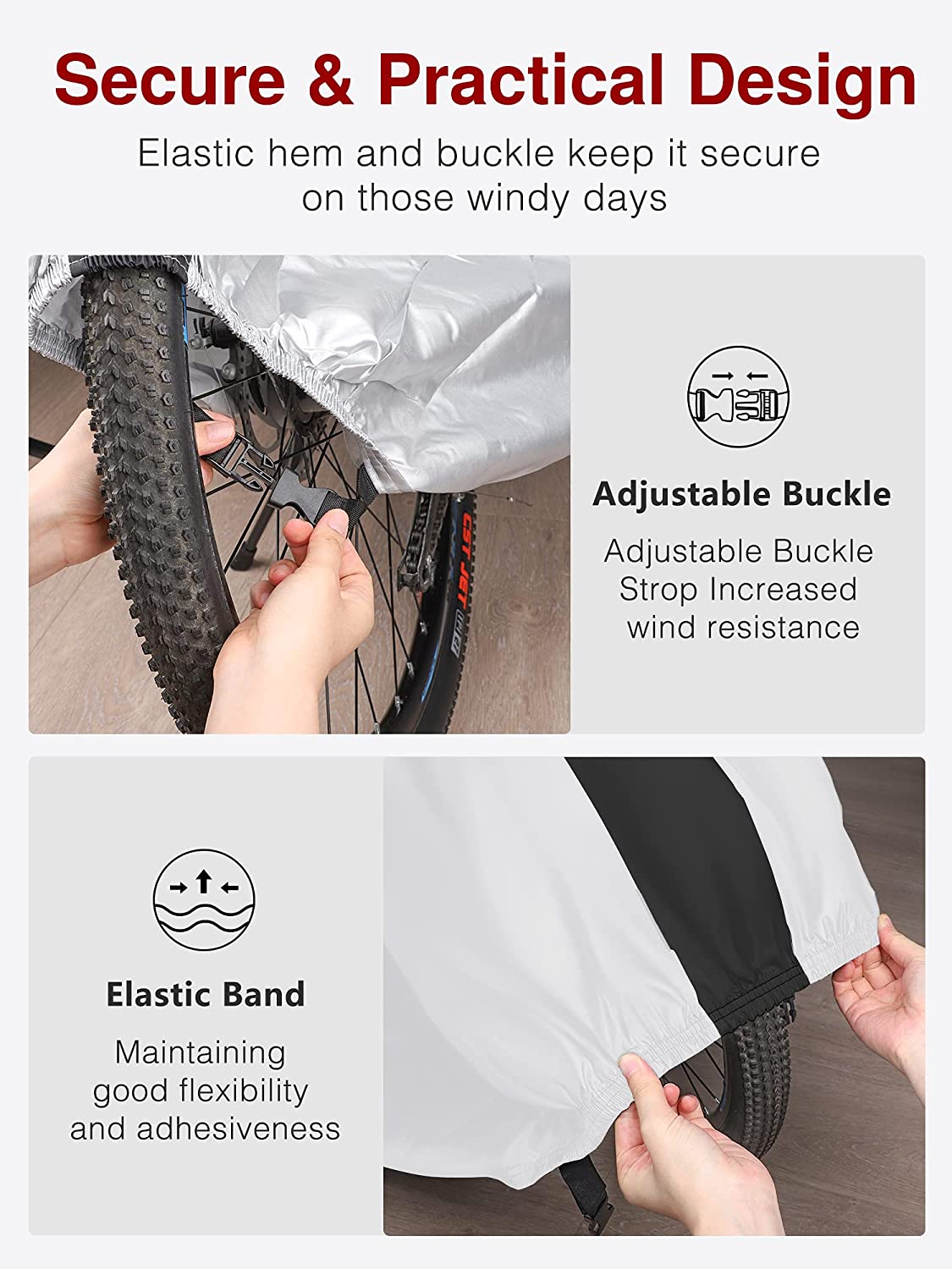 Bike Cover Outdoor Waterproof, Covers Rain Sun UV Dust Wind Proof with Lock Hole for Mountain Road Electric Bike