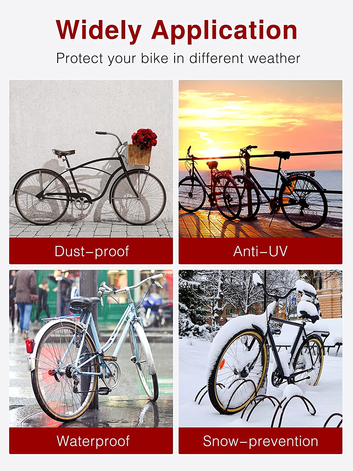 Bike Cover Outdoor Waterproof, Covers Rain Sun UV Dust Wind Proof with Lock Hole for Mountain Road Electric Bike