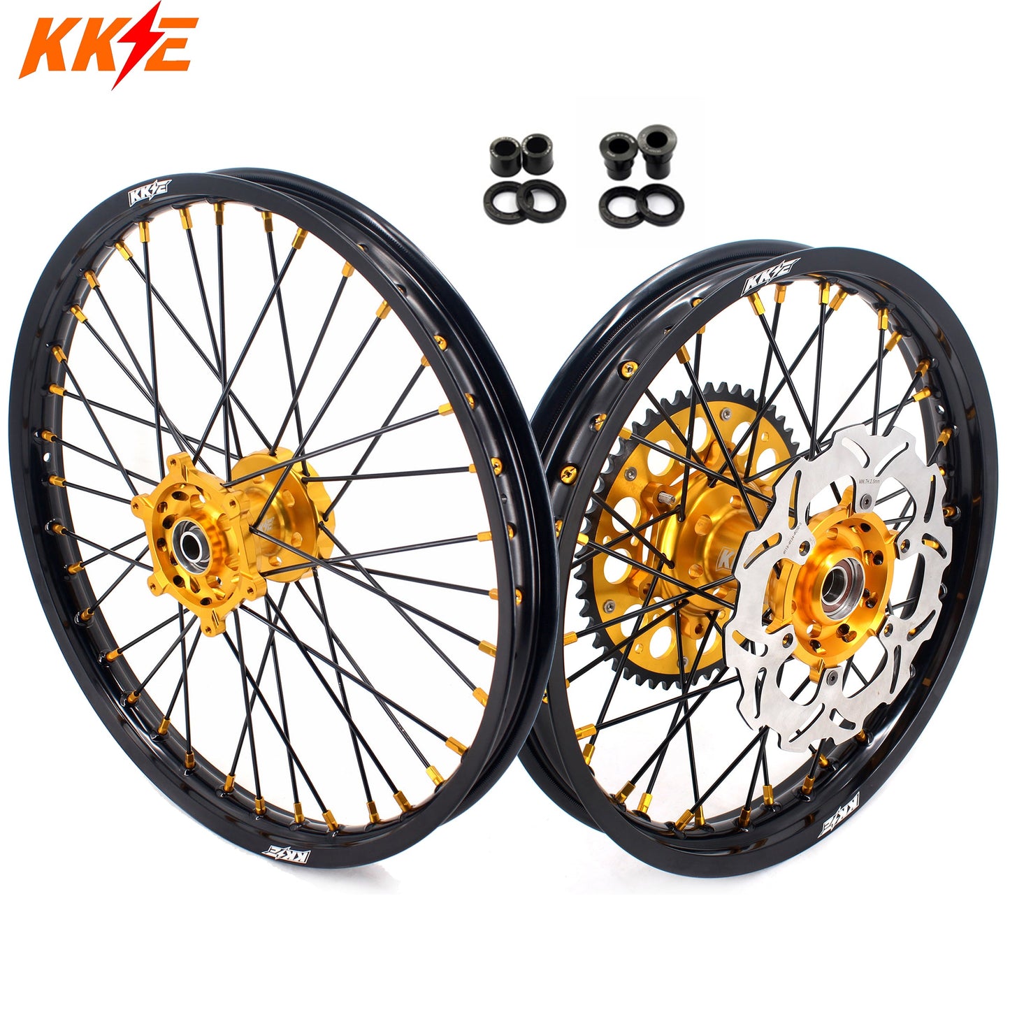 KKE 21/18 Enduro Off Road Wheels For SUZUKI DRZ400SM 2005-2024 Gold Nipples