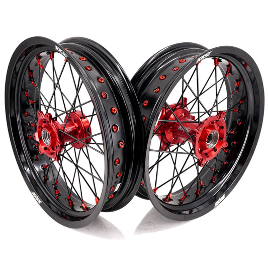 KKE 17inch Supermoto Wheels fit HONDA CRF250R 04-13 CRF450R 02-12 Black Spoke