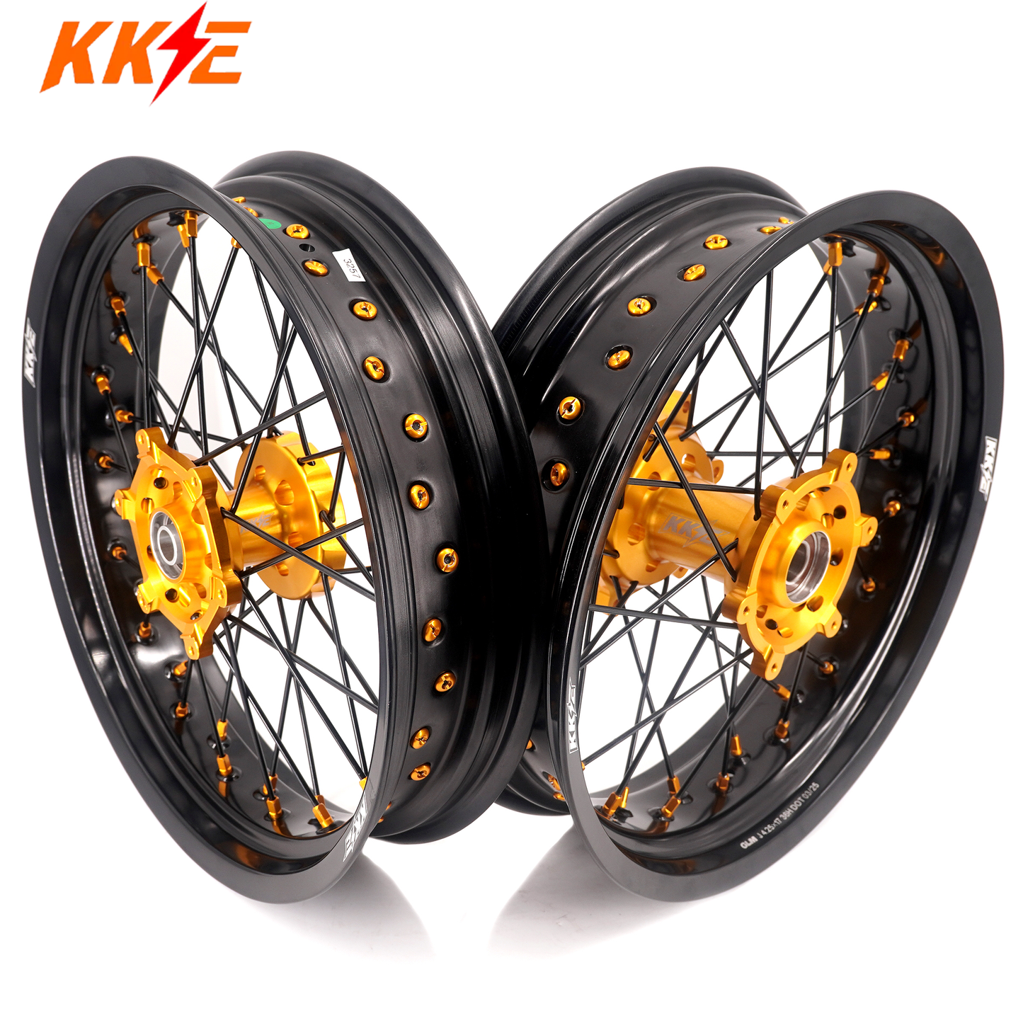 KKE 3.5/4.25 Supermoto Race Wheels For Suzuki RM125 1996-2007 RM250 1996-2008 Gold Nipples