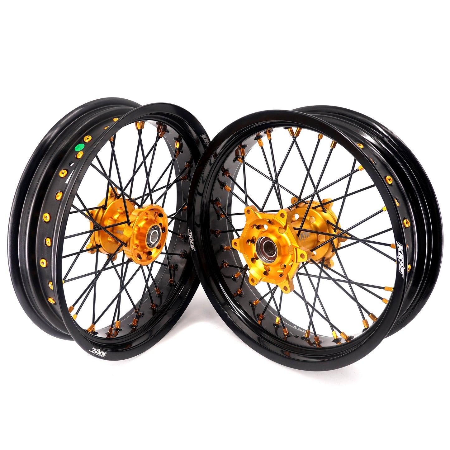KKE 3.5/4.25 Supermoto Race Wheels For Suzuki RM125 1996-2007 RM250 1996-2008 Gold Nipples