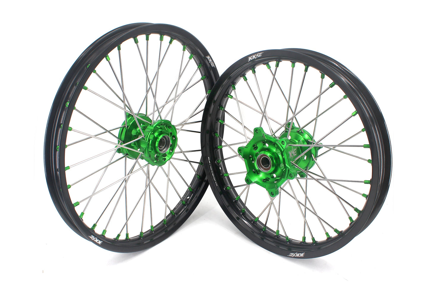 KKE 1.6*21 & 2.15*19 Wheels Rims Fit Kawasaki KX450 2019-2024 KX450X 2021-2024 Green Nipples