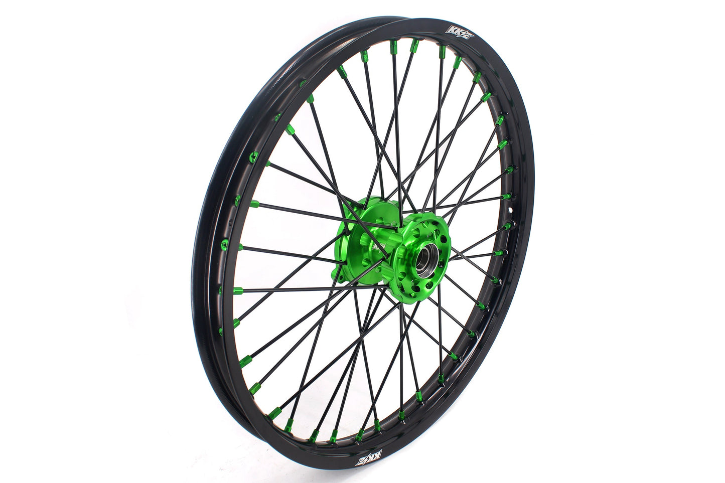 KKE 1.6*21 & 2.15*18 Wheels Rims Fit Kawasaki KX450 2019-2023 KX450X 2021-2023 Green Nipples & Black Spokes