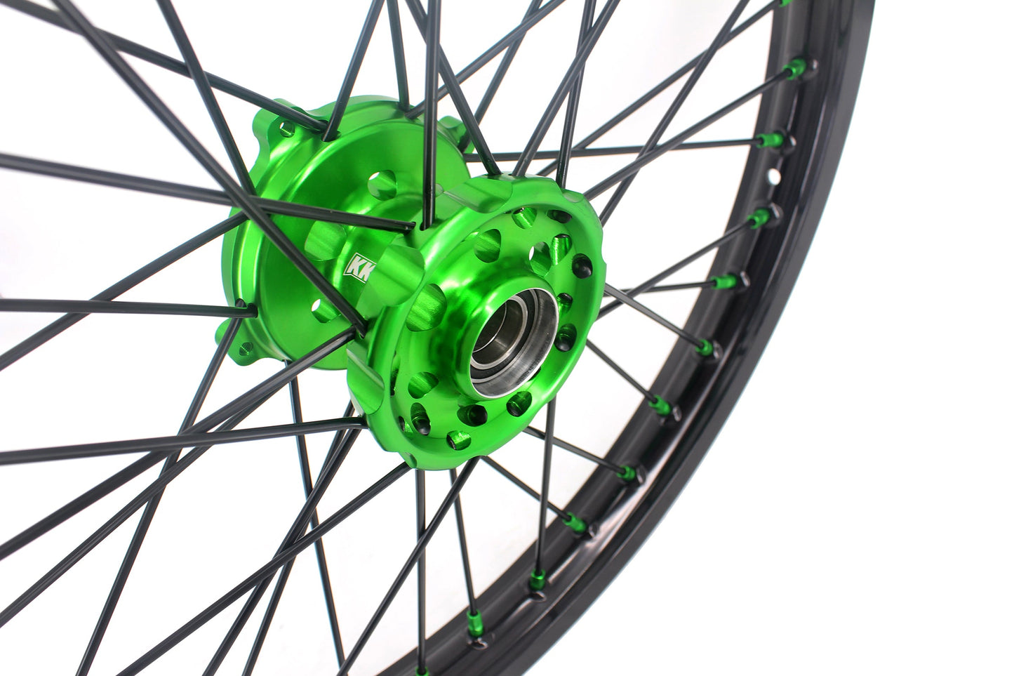 KKE 1.6*21 & 2.15*18 Wheels Rims Fit Kawasaki KX450 2019-2023 KX450X 2021-2023 Green Nipples & Black Spokes