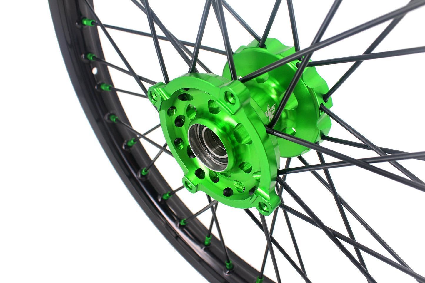 KKE 1.6*21 & 2.15*19 Wheels Rims Fit Kawasaki KX450 2019-2023 KX450X 2021-2023 Green Nipples & Black Spokes