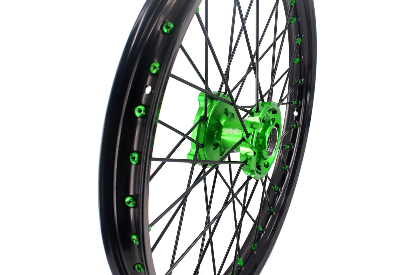 KKE 1.6*21 & 2.15*18 Wheels Rims Fit Kawasaki KX450 2019-2023 KX450X 2021-2023 Green Nipples & Black Spokes
