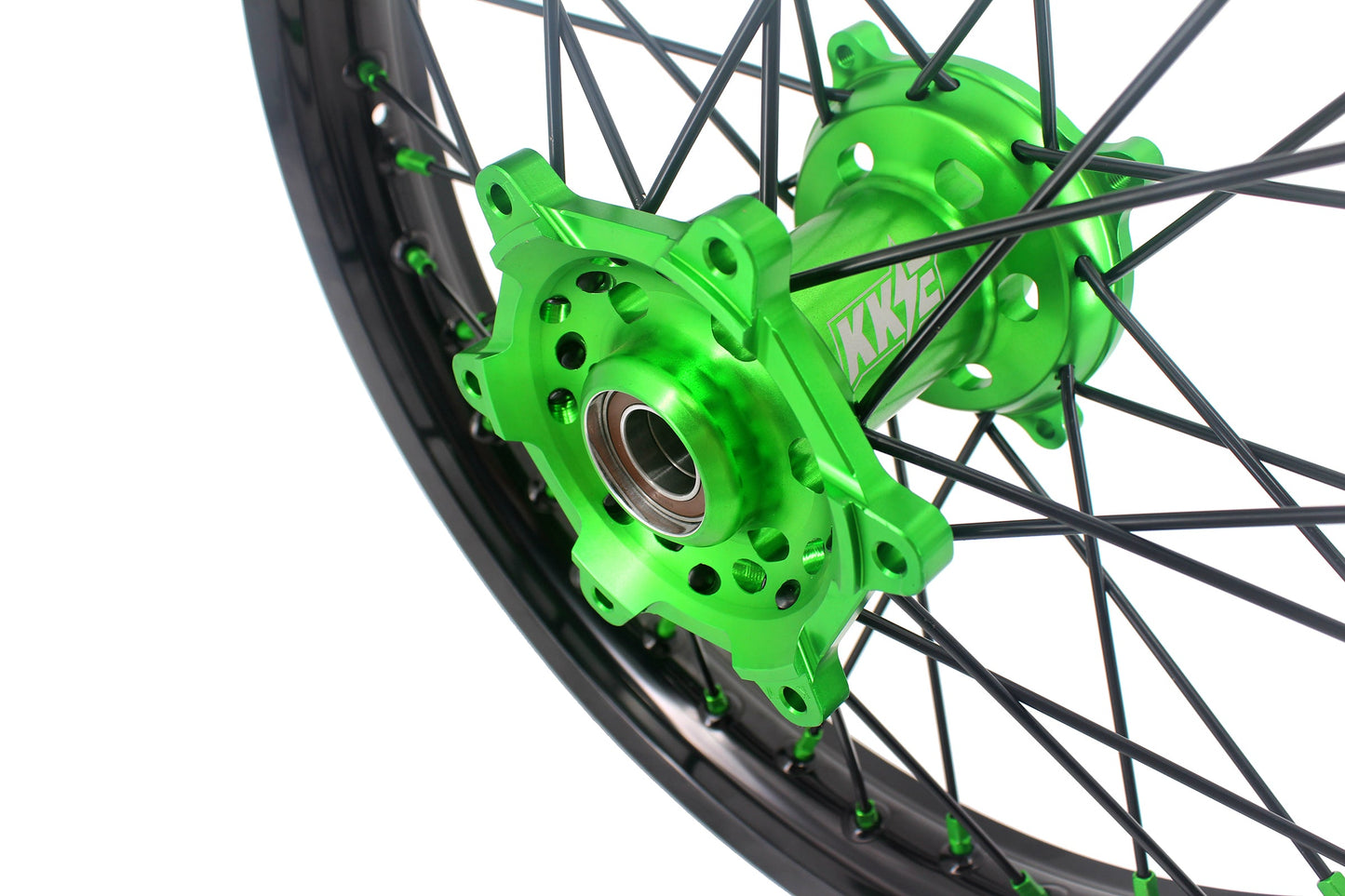 KKE 1.6*21 & 2.15*18 Wheels Rims Fit Kawasaki KX450 2019-2023 KX450X 2021-2023 Green Nipples & Black Spokes