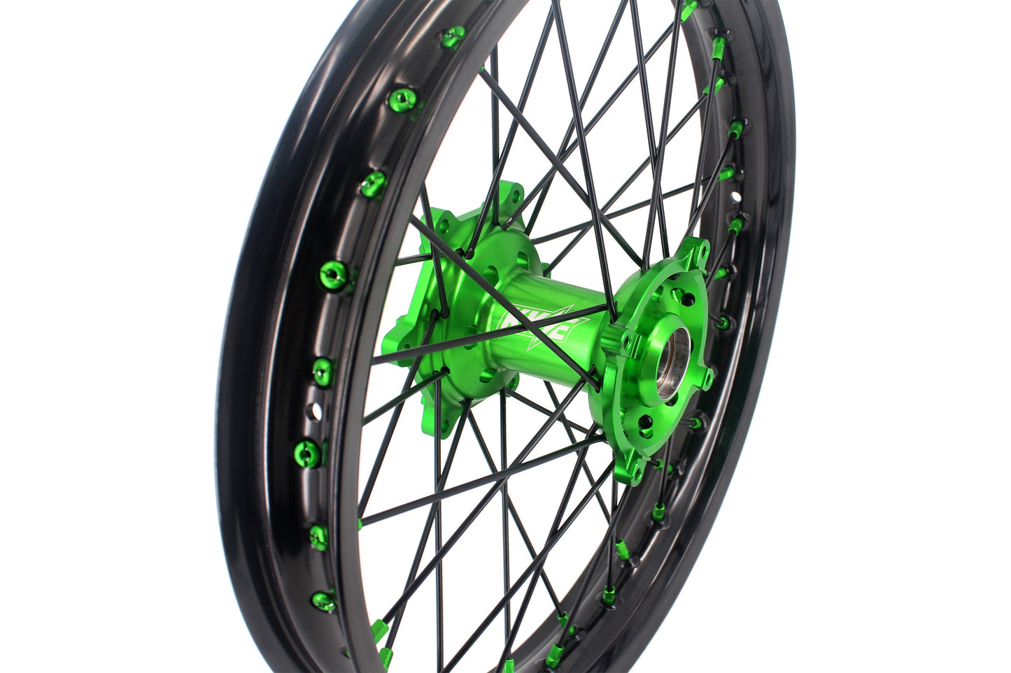 KKE 1.6*21 & 2.15*18 Wheels Rims Fit Kawasaki KX450 2019-2023 KX450X 2021-2023 Green Nipples & Black Spokes