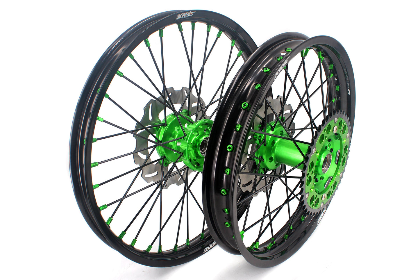 KKE 21/18 Spoked Wheels Rims For KAWASAKI KX125 KX250 2003 2004 2005 Black Spokes