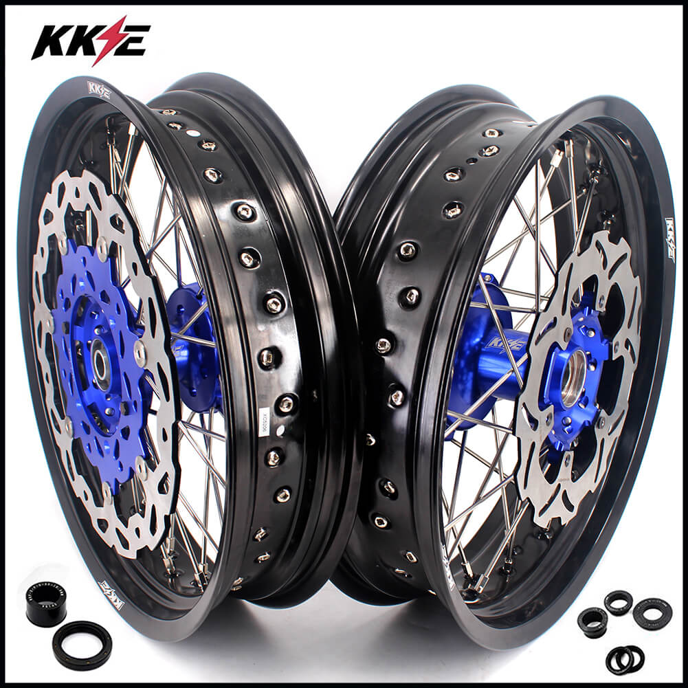KKE 17 Inch Cush Drive Supermoto Wheels Fit Yamaha WR250F 2001-2018 WR450F 2003-2018 Blue