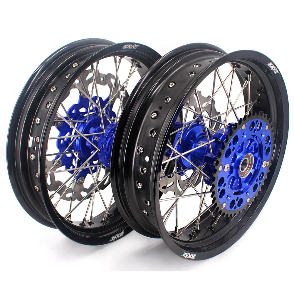KKE 17 Inch Cush Drive Supermoto Wheels Fit Yamaha WR250F 2001-2018 WR450F 2003-2018 Blue