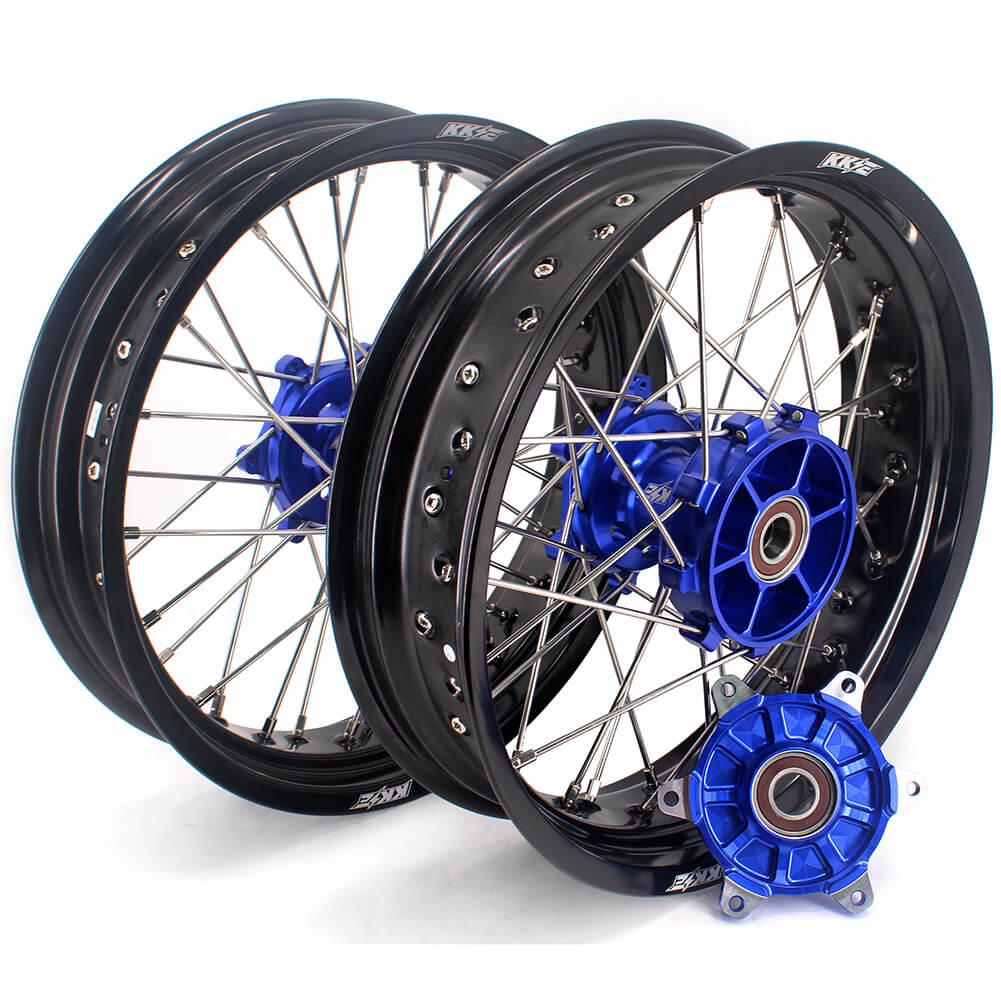KKE 17 Inch Cush Drive Supermoto Wheels Fit Yamaha WR250F 2001-2018 WR450F 2003-2018 Blue
