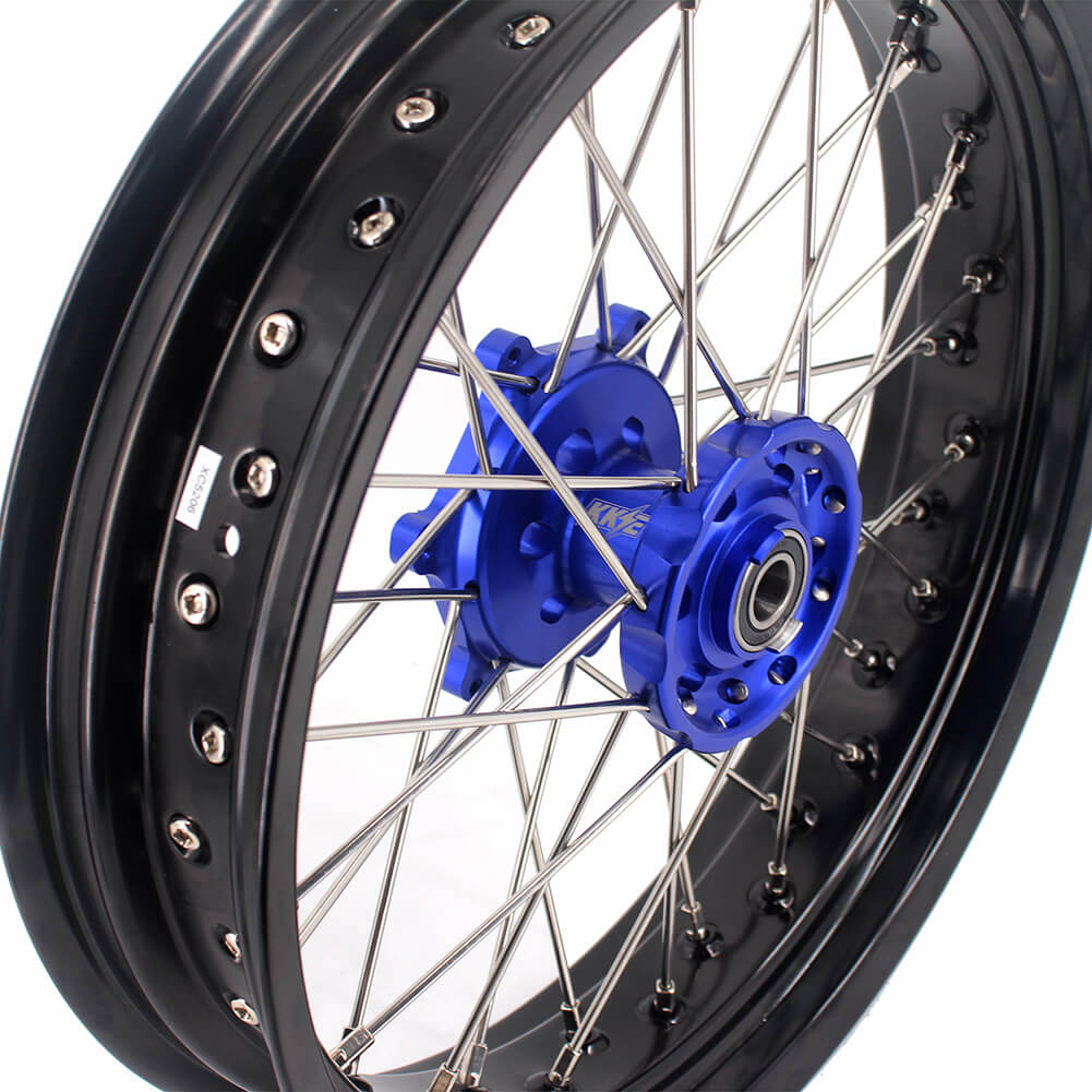 KKE 17 Inch Cush Drive Supermoto Wheels Fit Yamaha WR250F 2001-2018 WR450F 2003-2018 Blue