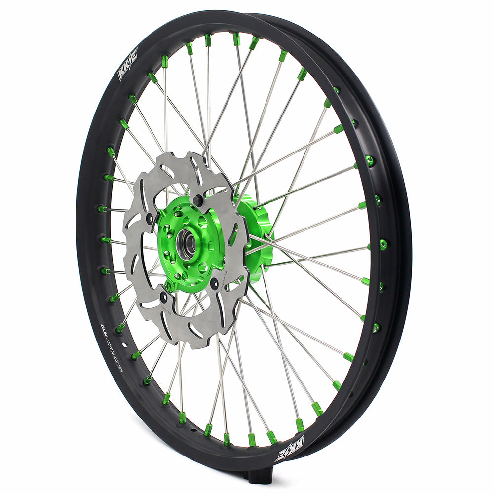KKE 21 & 19 MX Wheels for Kawasaki KX250F 2019 and 2021 Green Nipple(2020 Excluded)
