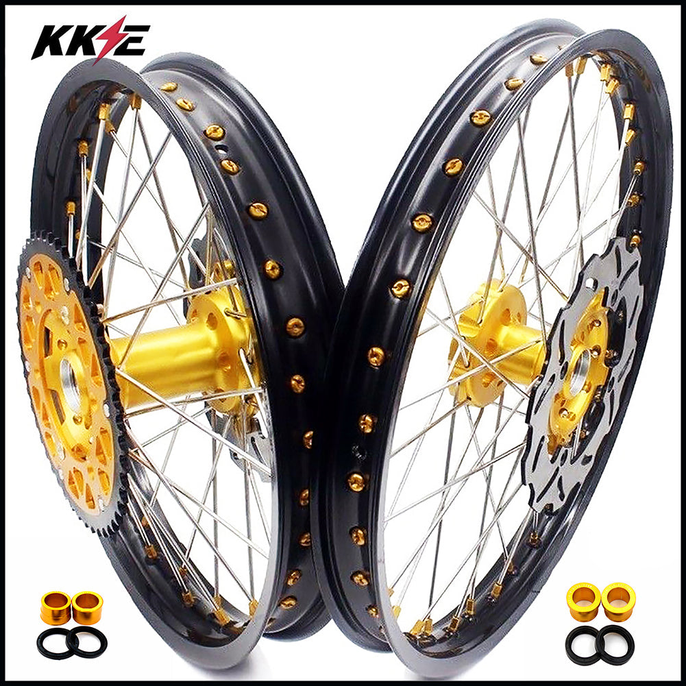 KKE 21 & 18 Enduro Rims for Suzuki RMZ250 2007-2022 RMZ450 2005 Gold Nipple