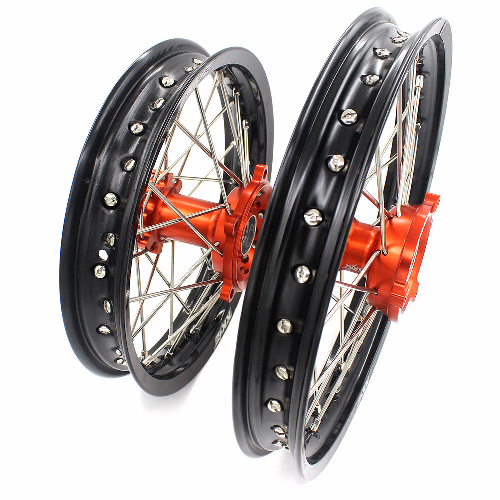 KKE 14 & 12 Spoked Kids Rims for KTM 50 SX 2014-2023 Gas Gas MC 50 2021-2023 Orange