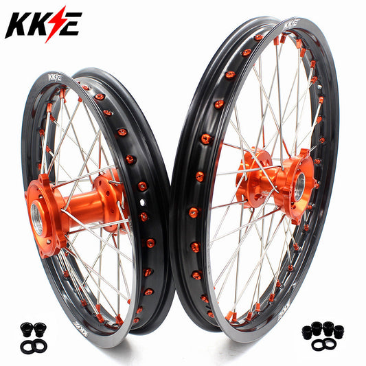 KKE 19in. 16in. Kid's Big Wheels Spoked Rims Fit KTM SX 85 2003-2020 Orange Nipples