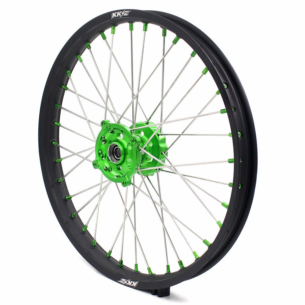 KKE 21 & 19 MX Wheels for Kawasaki KX250F 2019 and 2021 Green Nipple(2020 Excluded)