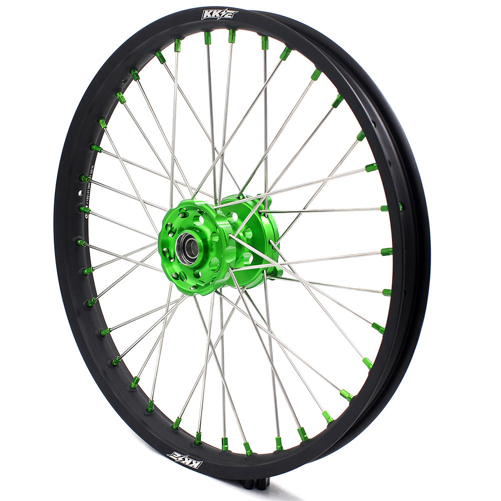 KKE 21 & 19 MX Wheels for Kawasaki KX250F 2019 and 2021 Green Nipple(2020 Excluded)